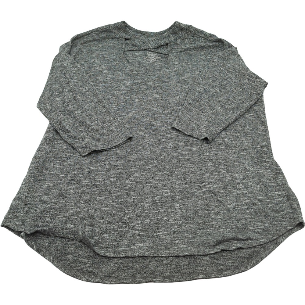 Maurices 24/7 Grey Space Dye Cutout V-Neck High Low Top Size 2 3/4 Sleeve
